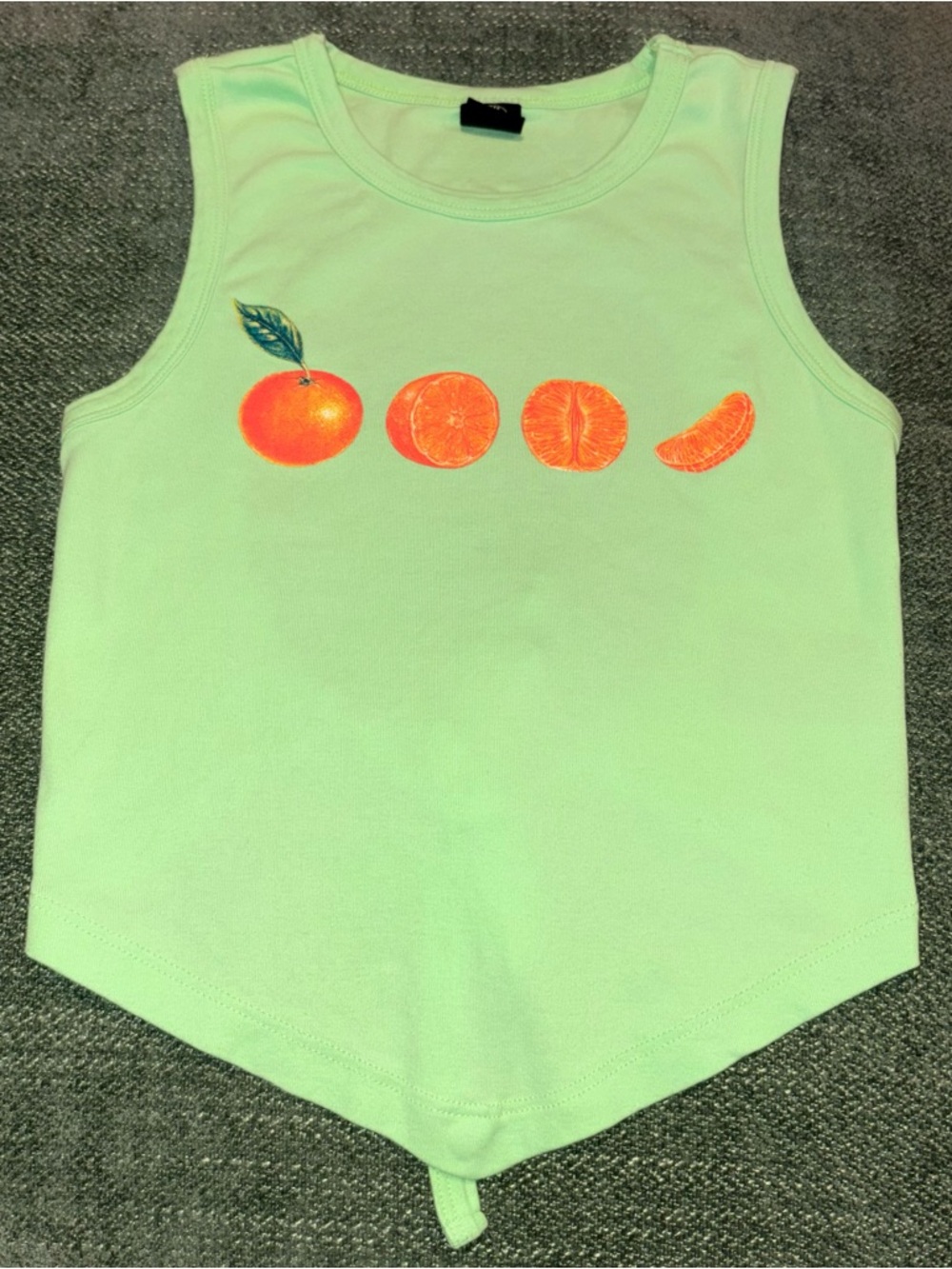 Urban Outfitters Green Tank Top with Orange Fruit Motif and Open Back